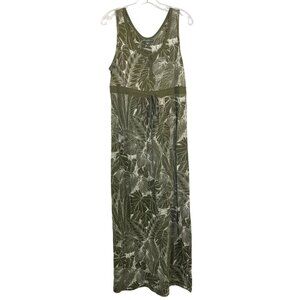 Eddie Bauer Green Palm Leaf Print Maxi Dress Sleeveless - Size Medium